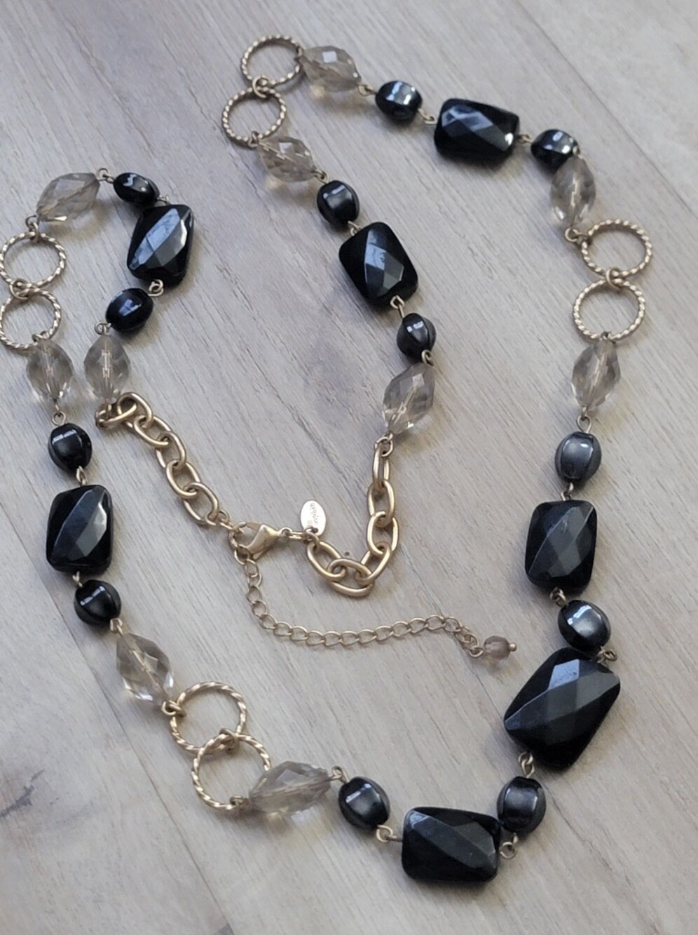 Elegant Black and Smoke Bead Long Necklace
